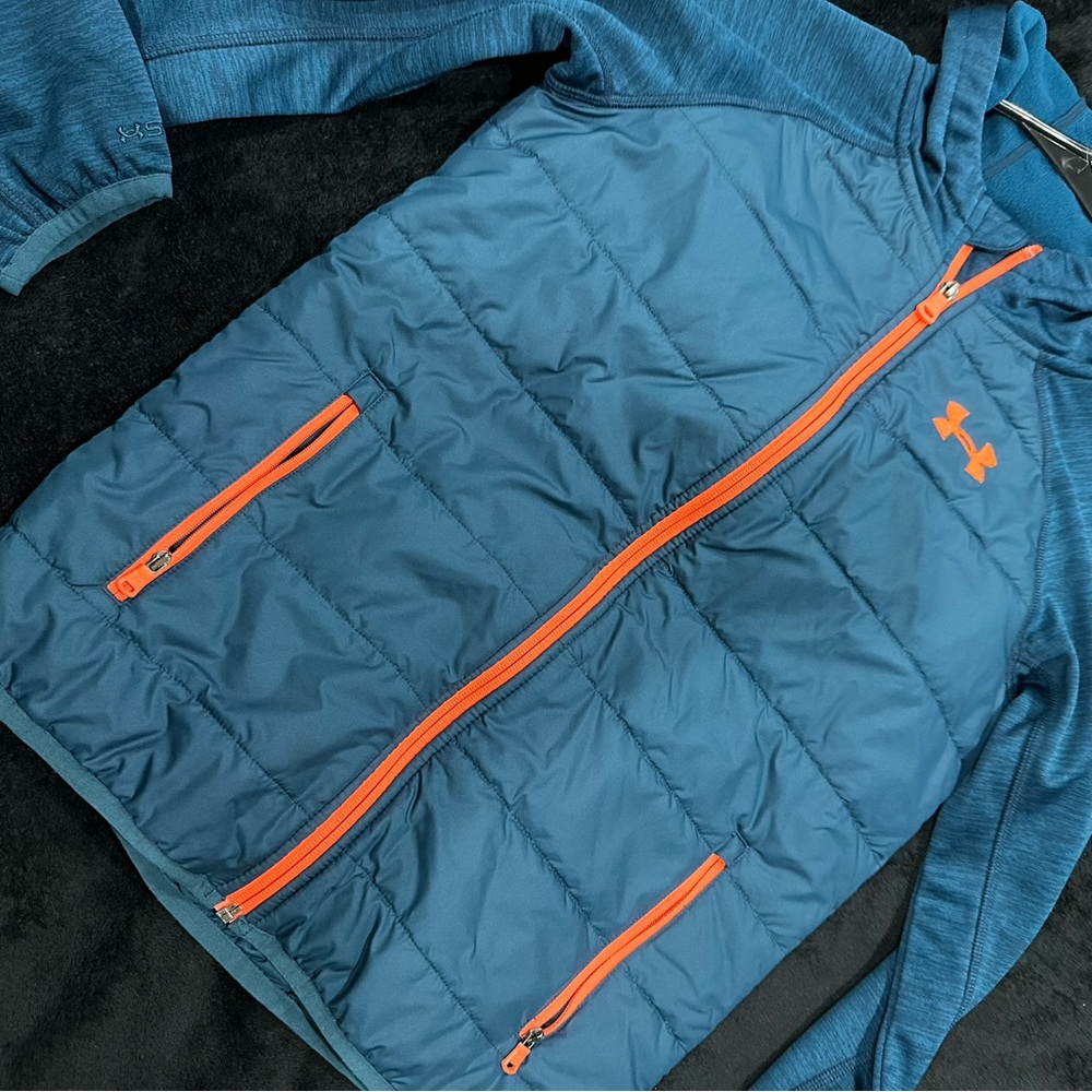 Under Armour Kids Teal Puffer Jacket with Bright Orange Zippers